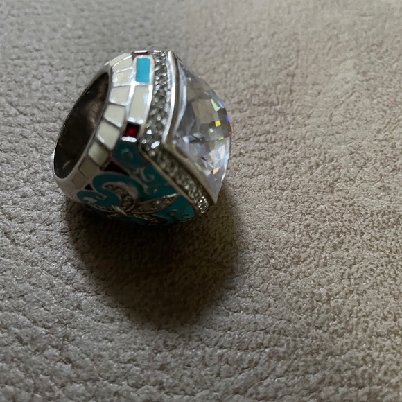 LAUREN G ADAMS STERLING SILVER 925 RING FLEUR DE LIS CZ CLEAR ENAMEL - Picture 6 of 14